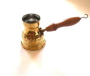 VINTAGE ARABISCHE KAFFEEKANNE TÜRKISCH IBRIK CEZVE KUPFERKANNE HOLZHANDEL - Bild 1 von 15
