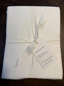 POTTERY BARN EMILIA EMBROIDERED ORGANIC PERCALE SHEET SET, TWIN/TWIN XL ~ WHITE - Picture 1 of 9
