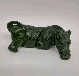 3" Hand Carved Spinach Jade? Warthog Totem Figure- Green Stone Boar Figurine - Picture 1 of 7
