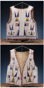 Old American Sioux Style Fully Beaded Front Suede Hide Back Powwow Vest NV56 - Bild 1 von 3