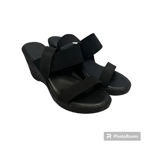 Sandali con zeppa e cinturino elasticizzato nero in vixen calzolai italiani taglia 9 - Foto 1 di 4