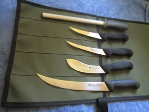 ATLANTIC CUT 6 PIECE BUTCHER KNIFE PACKAGE STAINLESS CANVAS WRAP - Picture 1 of 8