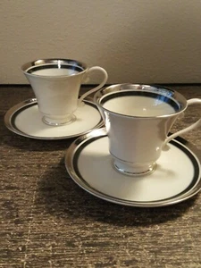 Taza y platillo con patas PICKARD China patrón DIPLOMAT 3" - 2 juegos - Imagen 1 de 12