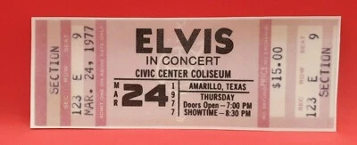 Elvis Concert Ticket Stub March 24th, 1977 Amarillo, Texas Reproduction - Image 1 of 2