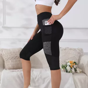 Pantalones cortos deportivos de malla con retazos con bolsillos para mujer Leggings de yoga S-XXL - Imagen 1 de 7