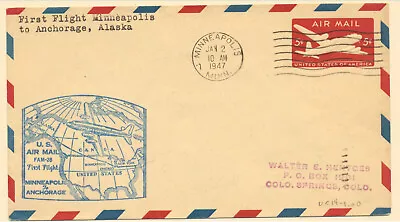 USA Sc. UC15 DC-4 Skymaster 1st Flight FAM-28 Minneapolis Anchorage on 1947 FDC - Image 1 of 2