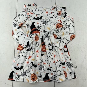 White All Over Halloween Ghost Pumpkin Print Long Sleeve Dress Kid Girls Size 5Y - Picture 1 of 9