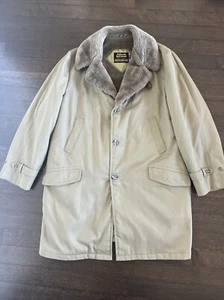 Mens Jacket XL Coat Oakbrook Sportswear Khaki Faux Fur ble Sears 46 Tall Trench - Picture 1 of 15
