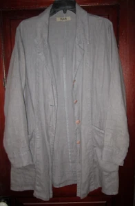 FLAX S 100% Linen Duster Jacket Coat Lagenlook Pockets Oversized Dusty Blue Gray - Picture 1 of 3