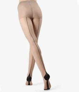 Me Moi Sexy Backseam Cuban Heel Control Top Pantyhose Silky Small Nude/Black - Picture 1 of 9