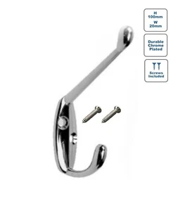 Chrome Plated Silver Twin Double Robe Hook Hanger Coat Bathroom Hooks -Multy Qty - Picture 1 of 1