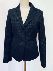 New York and Company Blazer Jacke schwarz glänzend strukturiert Größe 6 geometrisches Muster - Bild 1 von 11