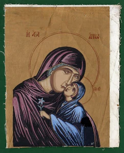 #42588 Greece. St Anna (like a madonna) with the Virgin Mary. Painting on canvas - Picture 1 of 3