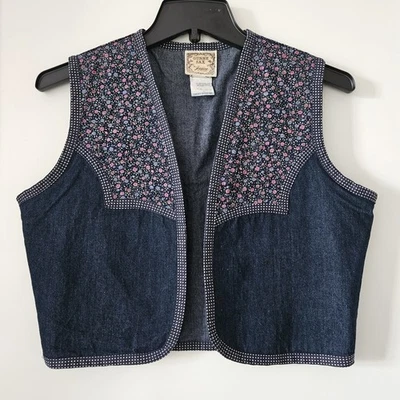 Chaleco vaquero floral vintage años 70 Gunne Sax de Jessica Cottagecore Prairie talla mediana Foto 1 de 4