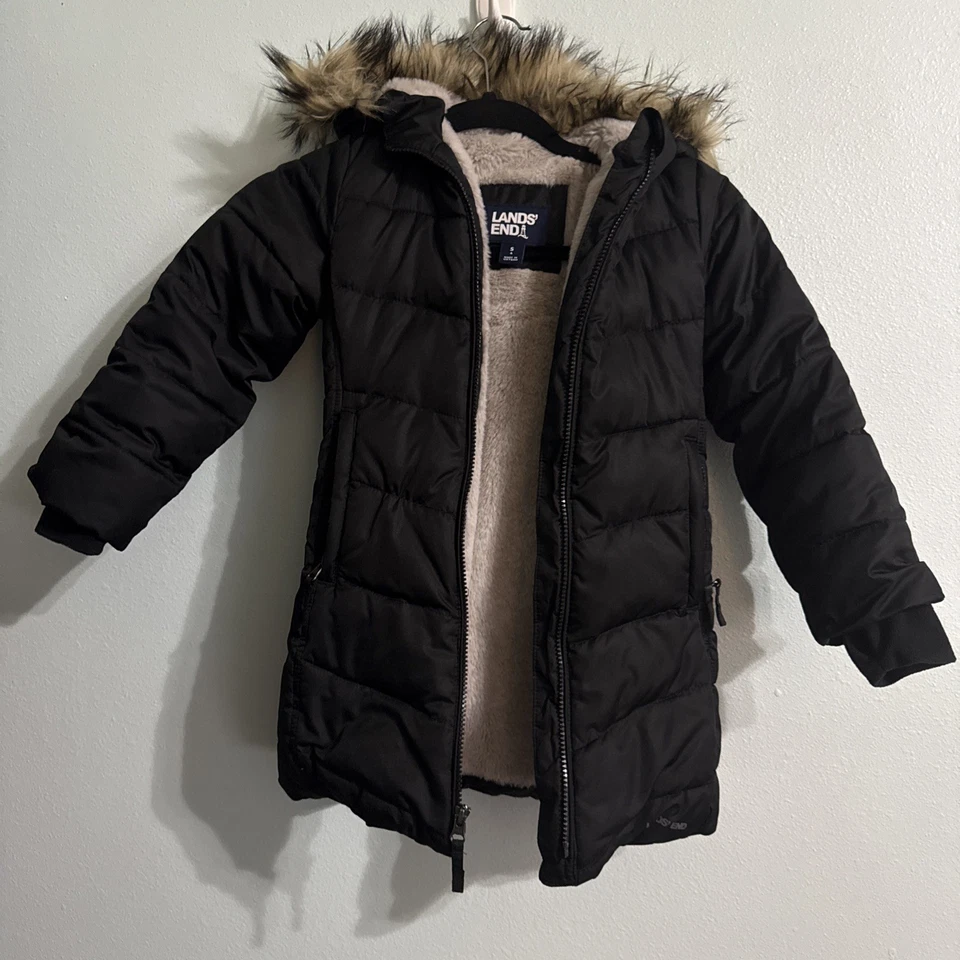 Abrigo acolchado con capucha ThermoPlume forrado de lana LANDS' END Little Girls 4 (S) Foto 1 de 4