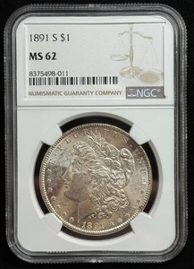 1891-S Morgan Silver Dollar NGC MS62 San Francisco Issue - Picture 1 of 4