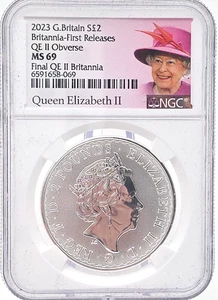 2023 Great Britain S 2 Pounds Queen Elizabeth II NGC MS69 Lot. 640 - Picture 1 of 6