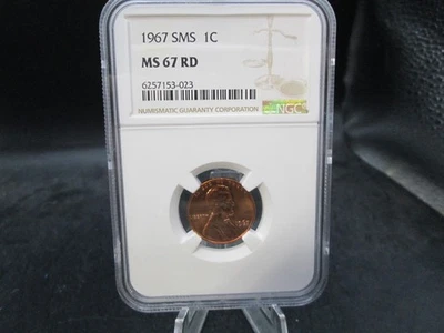 1967 US SMS Lincoln Uncirculated 1 Cent Penny Coin NGC MS 67 RD - Image 1 of 4