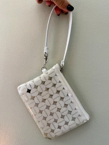 Kleine Make-up Kosmetiktasche Handgelenktasche Bebe weiß durchsichtig Vinyl Logo - Bild 1 von 12