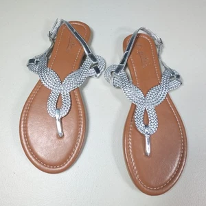 Palms Shoes Womens Size 10 Silver Braided Thong Sandals Slingback Flats New - Picture 1 of 4