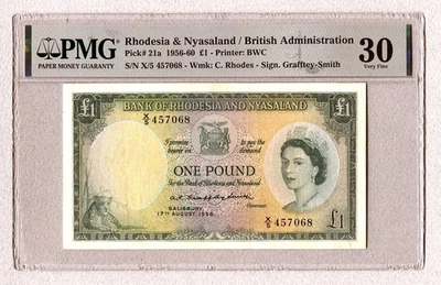 RHODESIA & NYASALAND  1 Pound 1956 P21a PMG30VF - Image 1 of 2