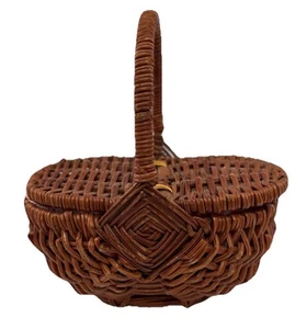 Mini Picnic Basket Wicker Brown God's eye design 5" Adorable EUC - Picture 1 of 10