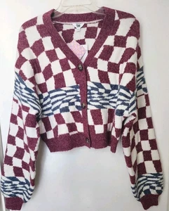 Women's Jr. Multicolored Cropped Balloon Long Sleeve Oversized Cardigan Size XXS - Picture 1 of 4
