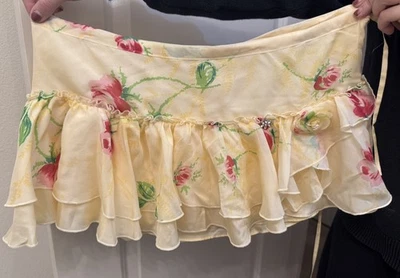 Abercrombie & Fitch A&F 复古 Y2K 花卉 100% 真丝荷叶边迷你裙大号全新带标签 — 第 1/4 张图片