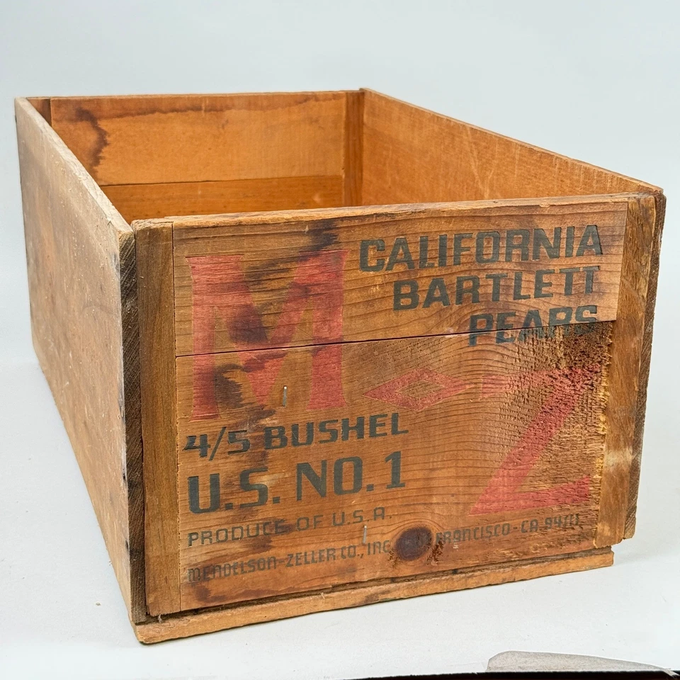 Caja de madera vintage California Bartlett Pears 4/5 Bushel EE. UU. Nº 1 producto - Imagen 1 de 4