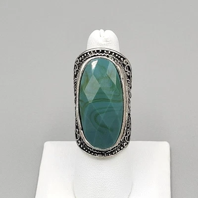 Anillo de piedra de calcedonia verde facetada tono plata metal talla 7 Foto 1 de 4