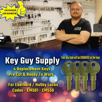 EBERHARD KEY EM501-EM550. 4 New Keys For Eberhard / Husky Locks. Pre Cut To Your Code.