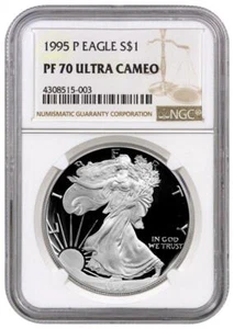 1995-P Proof American Silver Eagle One Dollar Coin NGC PF70 Ultra Cameo - Picture 1 of 2