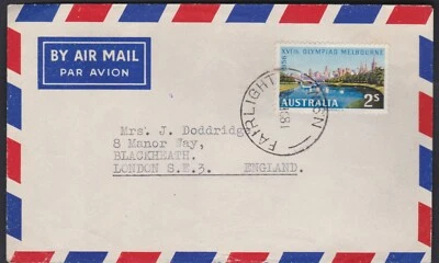 1956 2/- Melbourne Australia Juegos Olímpicos Cubierta Postal Fairlight NSW a GB/Reino Unido Foto 1 de 2