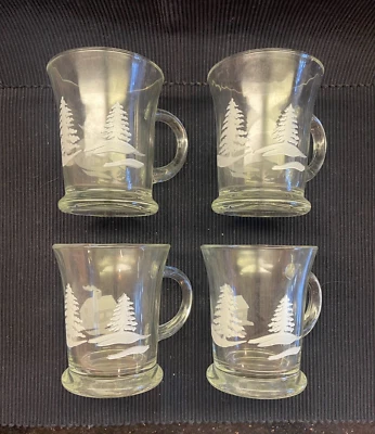 ЛОТ ИЗ 4 ЯКОРНЫХ СТЕКЛЯННЫХ КРУЖЕК С СОСНАМИ ДЛЯ СЦЕНЫ КОФЕ ГОРЯЧЕГО ШОКОЛАДА - Изображение 1 из 4