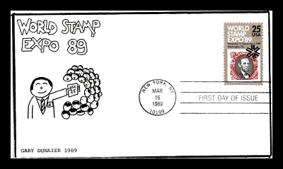 2410 25c Stamp (1989) WORLD STAMP EXPO '89 FDC HAND MADE FROM GARY DUNAIER - Image 1 of 2