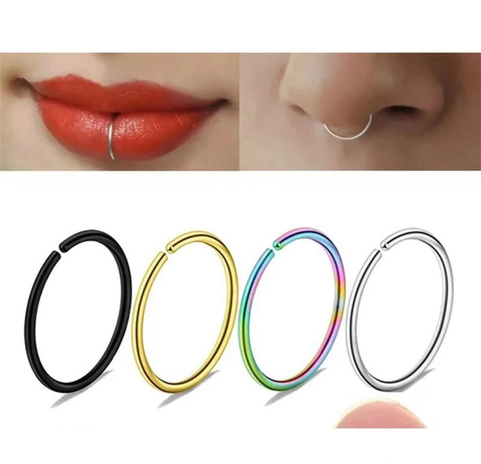10 PCS NASO ANELLO ORECCHINO CARTILAGINE TRAGUS CAPEZZOLO CERCHIO PIERCING - Immagine 1 di 3