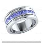 1 Ct Round Simulated Blue Tanzanite Men's Wedding Band Real 925 Sterling Silver