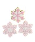 4.5" Pale Pink White Iced Cut-Out Snowflake Christmas Cookie Ornament Set of 3