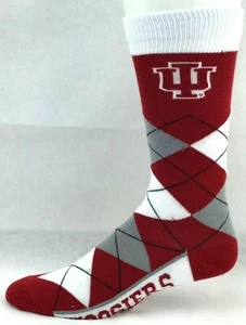 Indiana Hoosiers Red White and Gray Argyle Crew Socks - Picture 1 of 2
