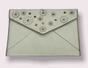 Rebecca Minkoff Damen weiß elfenbein Leder Blumen Umschlag Clutch Handtasche NEU - Bild 1 von 9