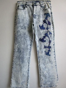 DIANE GILMAN DIP-DYIED FLORAL EMBELLISHED BOOT CUT STRETCHY JEANS SIZE 14 - NWT - Picture 1 of 6