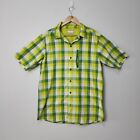 Columbia Shirt Mens Large L Yellow Green Check Plaid Short Sleeve Button Up