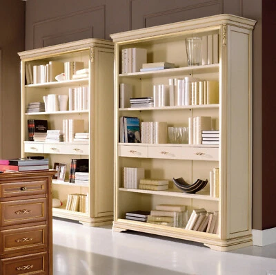 1LIBRERIA IN LEGNO DI TANGANIKA 3 CASSETTI COLORE NOCE/LACCATA C/ARGENTO/ORO 617 - Immagine 1 di 4