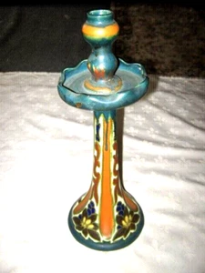 A Large Antique 14.5" Hand Painted Dutch Gouda Pottery Candlestick (repaired) - Bild 1 von 14