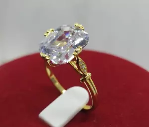 Laborgefertigter Diamant-Ehering 4 kt Smaragdschliff 14 kt Gelbgold vergoldet Silber - Bild 1 von 8