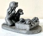 Vintage 1983 Michael Ricker Girl With Dog & Litter Of Puppies In Basket Pewter 
