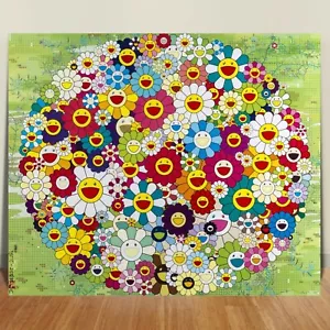 TAKASHI MURAKAMI FLOWERS CANVAS PRINT JAPANESE POP ART GREEN - 24x18" - Picture 1 of 1