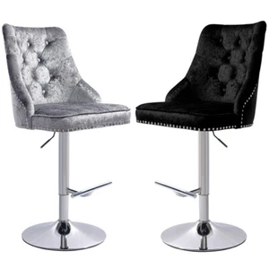 Crushed Velvet Club Breakfast Lift Stools Gas Pub Bar Cafe Swivel Stool Chairs - Picture 1 of 22