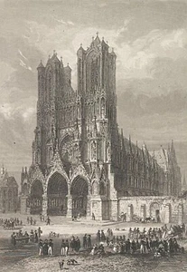 Reims Cathedral Notre-Dame Marne Champagne engraving by Rouargue 1838 France - Picture 1 of 4