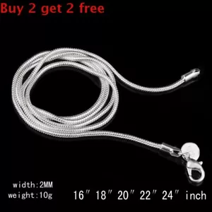1PCS 925Silvering Silver Silver Snake Chains Necklace 2MM 16" 18" 20" 22" 24" - Picture 1 of 11